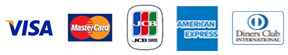 VISA、Master Card、JCB、AMERICAN EXPRESS、Diners Club